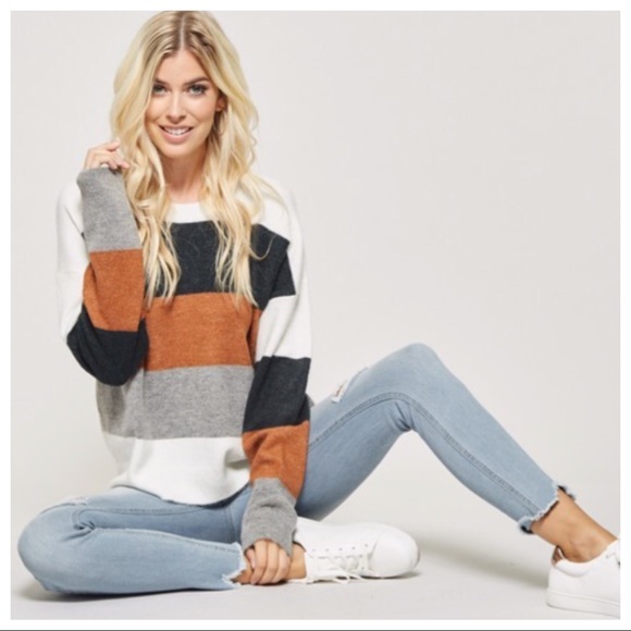 ANDREA-Broad Stripe Crew Neck Pullover Sweater - Picture 2 of 11